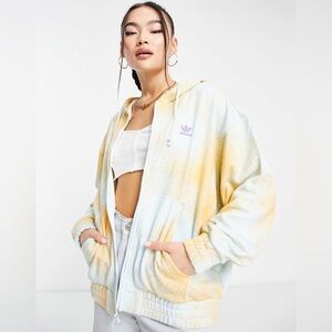 Adidas Originals Zip Up Hoodie Women's Small Almost Blue Splatter Paint Orange